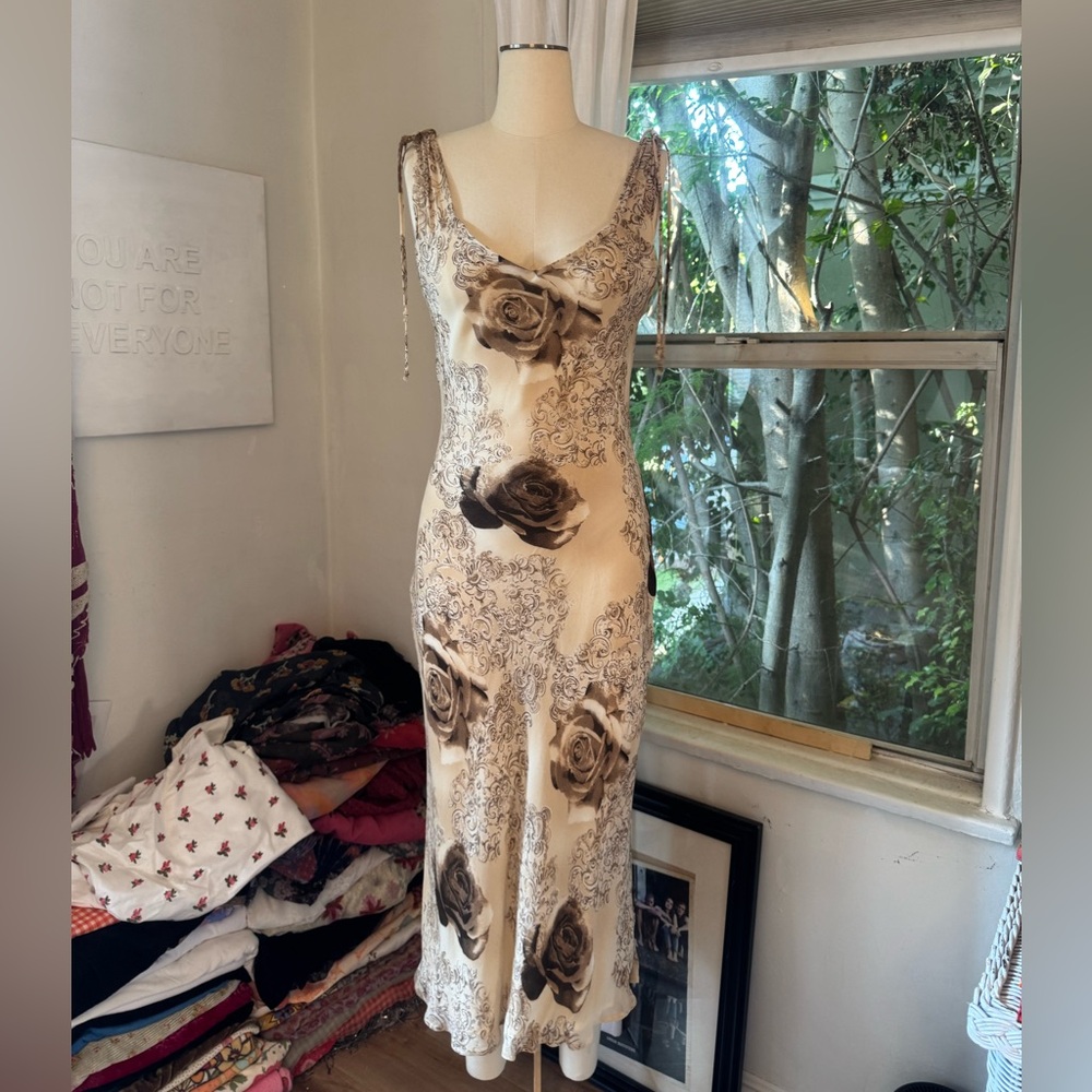 Vintage Cream and Brown Floral Maxi Dress